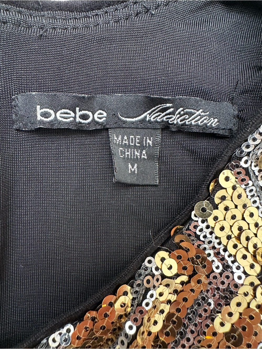 Bebe Addiction Metallic Sequin Chevron Mini Party Dress Medium Glam GlitzBodycon - Picture 2 of 14